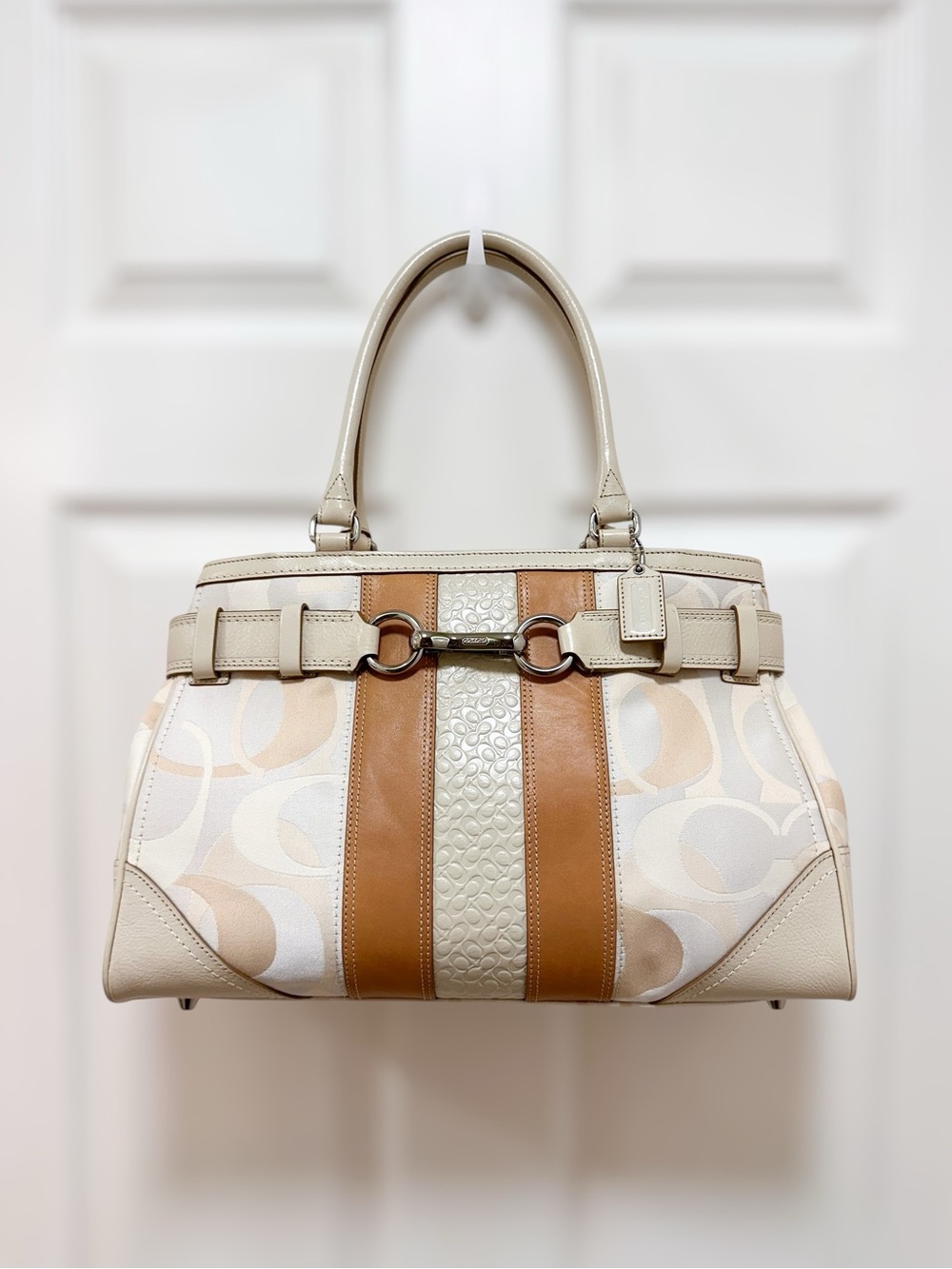 Coach Hamptons Carryall Tote Bag Cream Ivory Optic Canvas Leather F13338